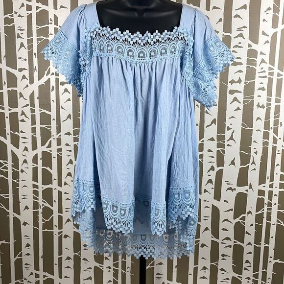 Unbranded Baby Blue Lace Trim Gauze Tie Back Top 2XL - Picture 1 of 9